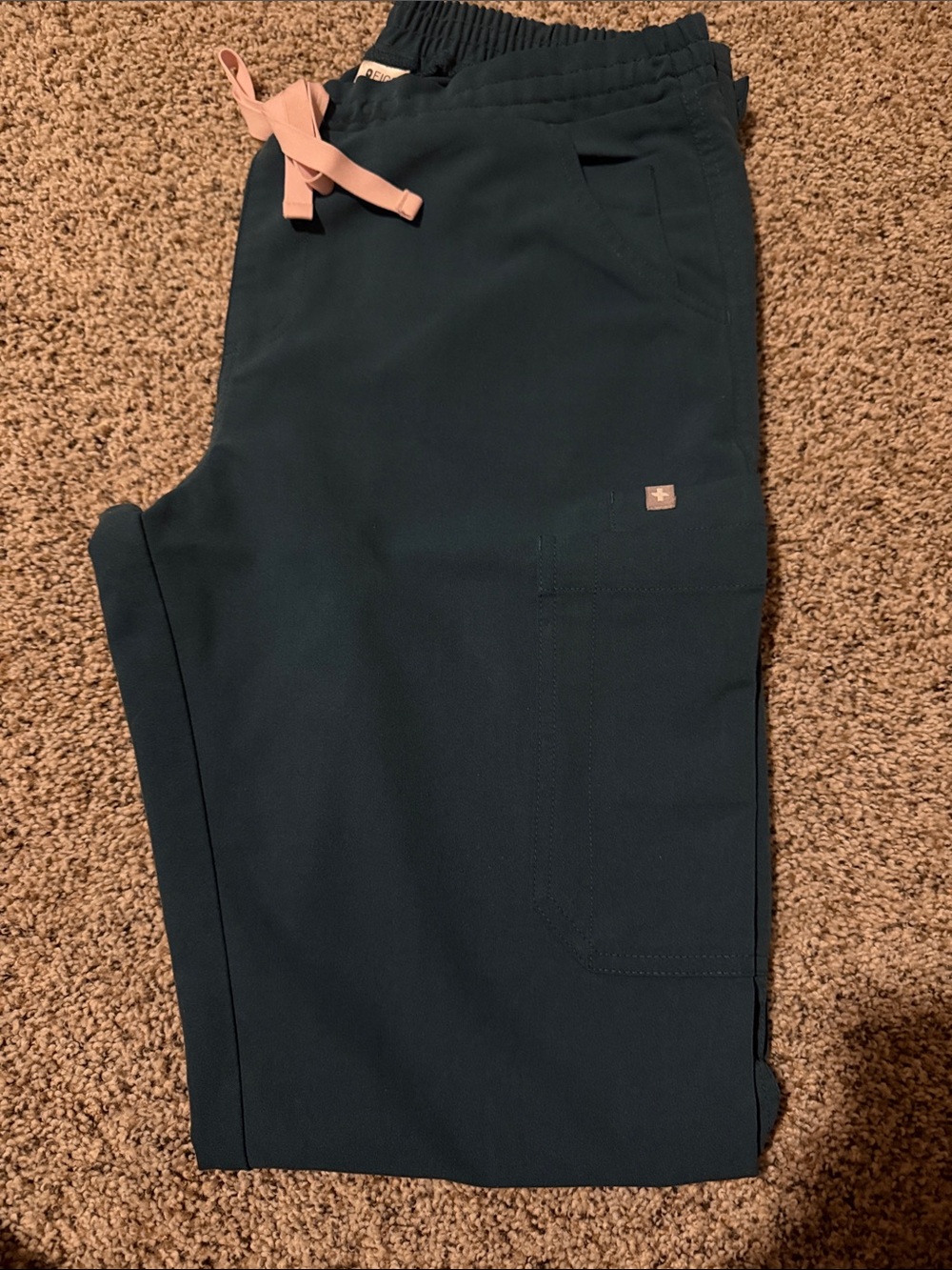 Figs Straight Leg Scrub Pants in Teal with Pink Drawstring